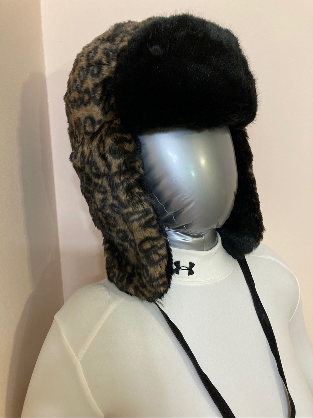 BOGO🛍️Faux Fur Leopard Print Trapper Hat - Black/Brown